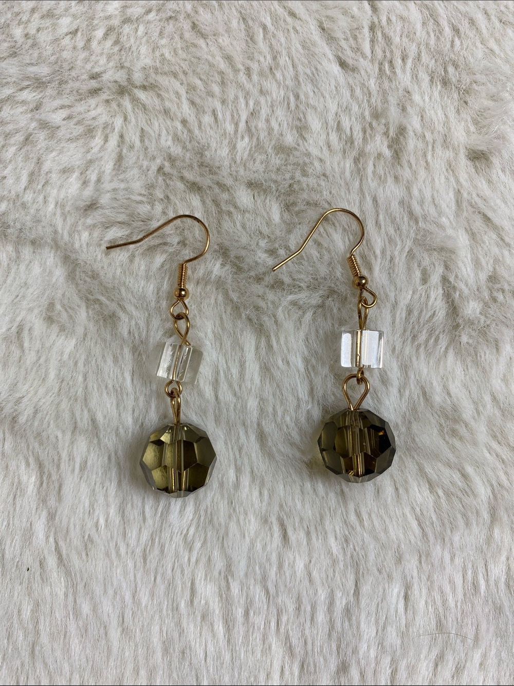 Gold-Tone Faceted Smoky Crystal Drop Earrings 2in Olive